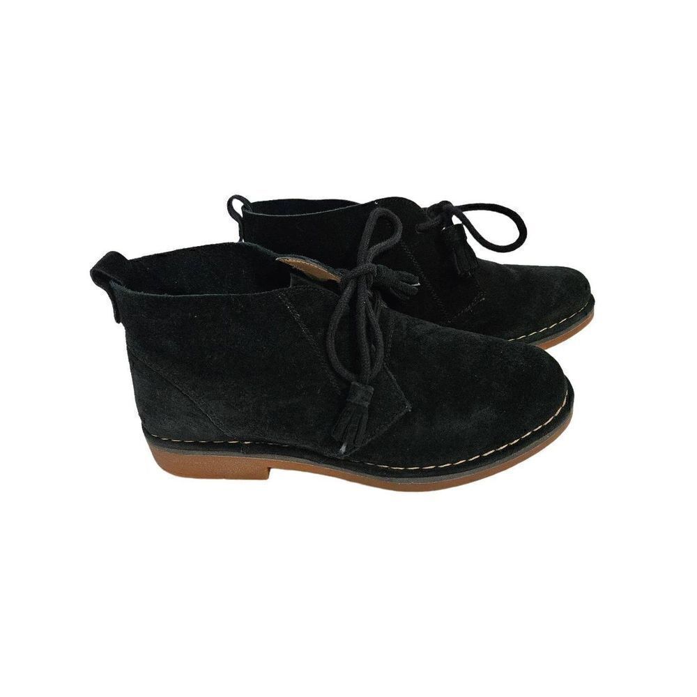 Hush Puppies black suede tie up ankle boots. Size 6.5.